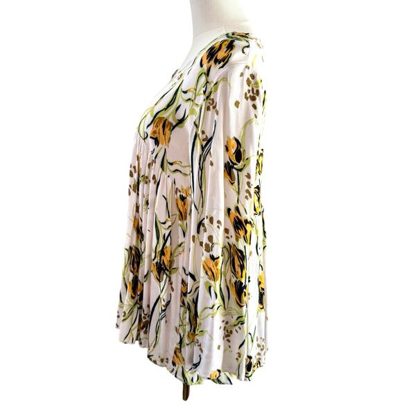 Free People XS Bella Porcelain Tunic Top White & Yellow Floral Boho Baby Doll - Picture 9 of 10